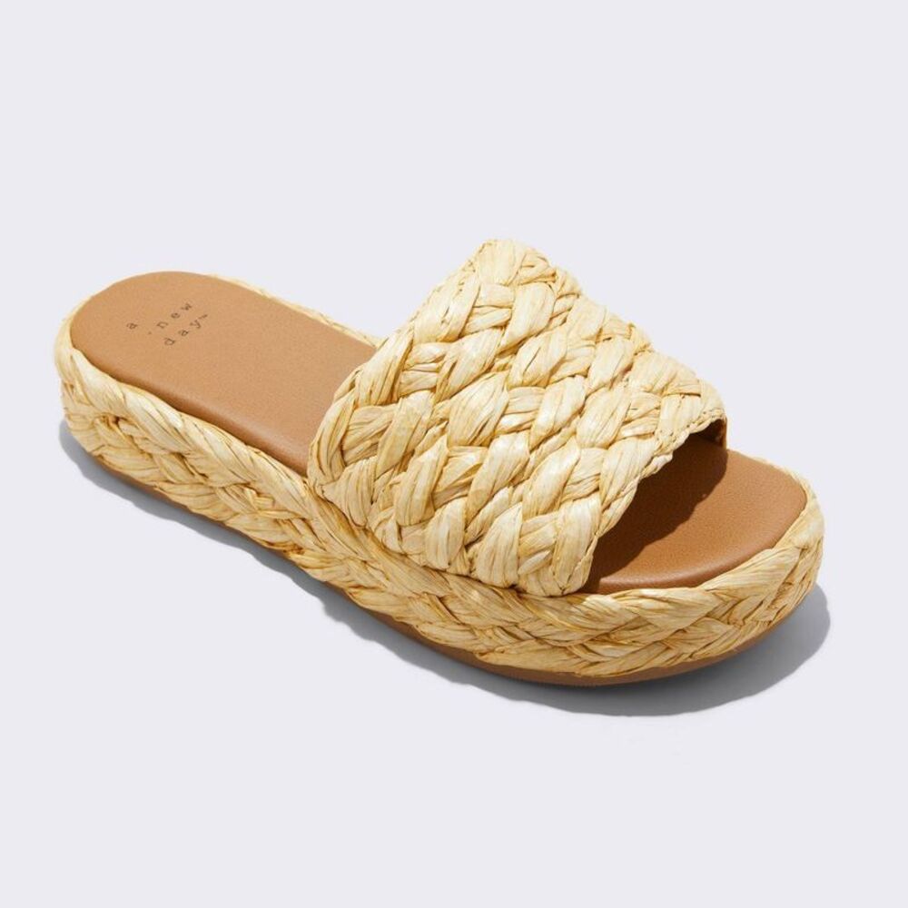 A New Day - Women's Casey Braided Raffia Platform Slide Sandal Beige